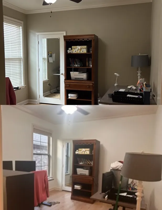 Before and after photo: Brandy’s Whole-Home Reset — Whole-Home Interior project in Central Arkansas by Beams & Dreams Painting