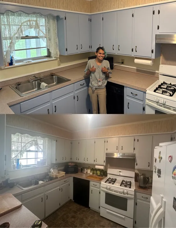 Before and after photo: Cabot Kitchen Cabinets — Cabinet Refinishing project in Cabot, AR by Beams & Dreams Painting