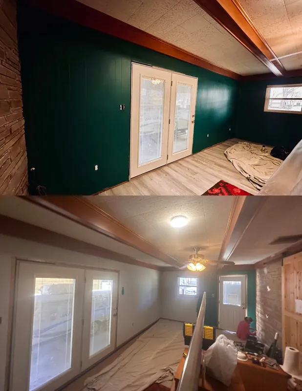 Before and after photo: The Coffey Man-Cave — Interior Painting project in Central Arkansas by Beams & Dreams Painting