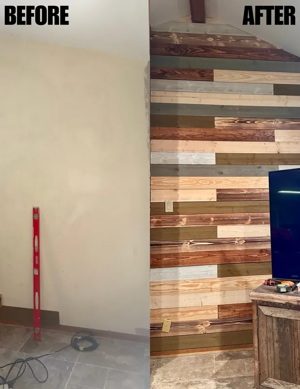 Before and after photo: Spillway Accent Wall — Accent Wall project in Central Arkansas by Beams & Dreams Painting