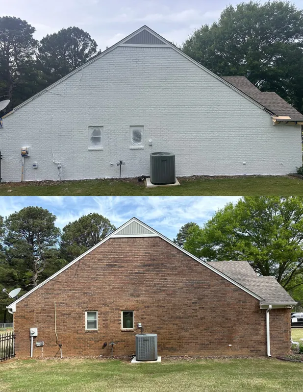 Before and after photo: Vestel Brick Whitewashing — Brick Whitewashing project in Central Arkansas by Beams & Dreams Painting