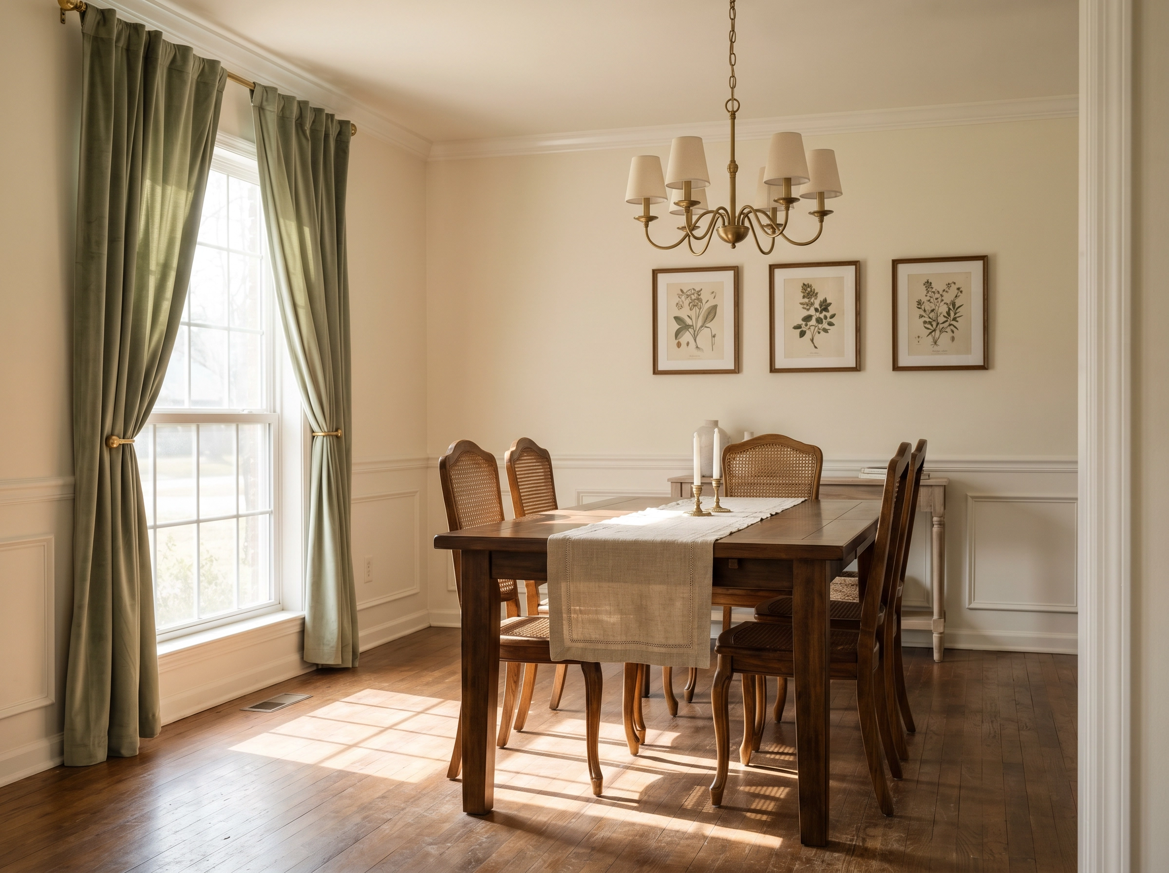 Ivory dining room with wainscoting — home painting financing available for Little Rock and Central Arkansas homeowners through Beams & Dreams Painting